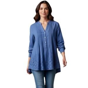 Soft Surroundings Women’s Purple Embroidered Eyelet Cotton Gauzy Flowy Boho Top